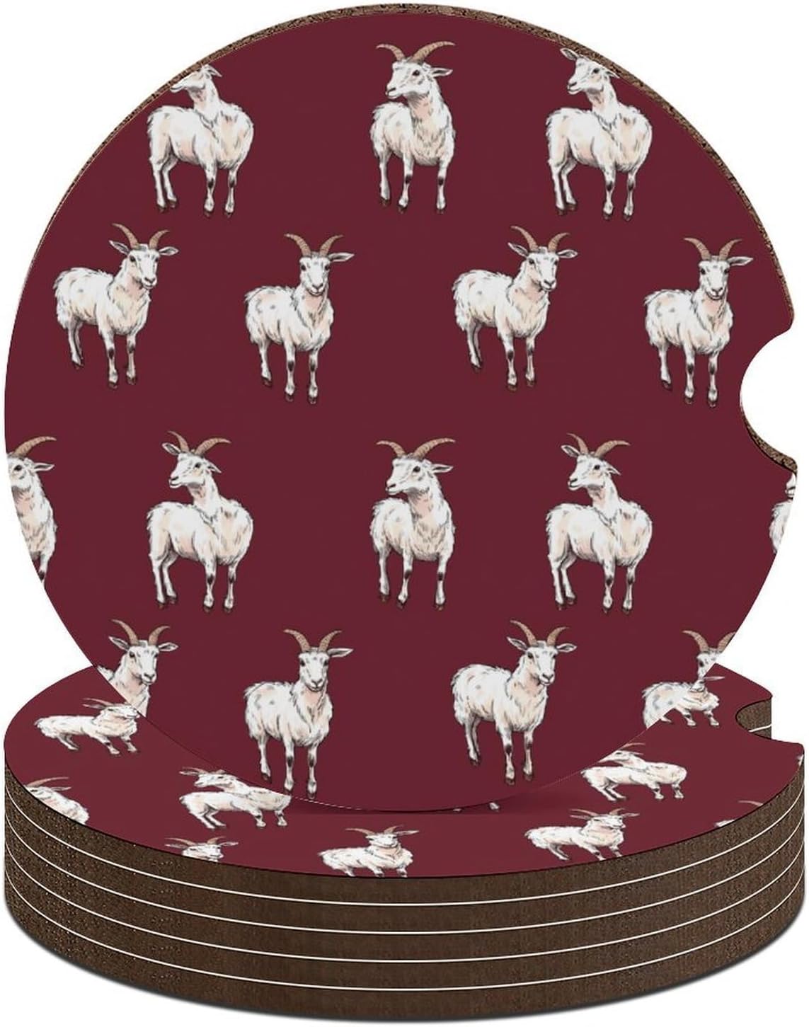 Goat Pattern Cute Car Coasters 2.56 Inch Absorbent Cup Holder for Drinks Auto Interior Accessories