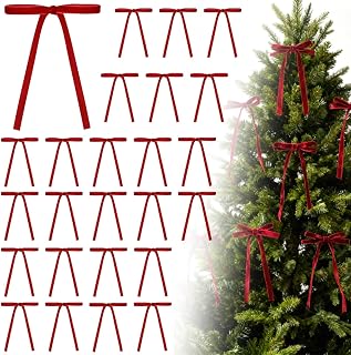 24 Pack Red Velvet Ribbon Bows for Christmas Tree | Vintage Rustic Velvet Christmas Ornaments for Door Room Wreath Decor & Gift Wrapping