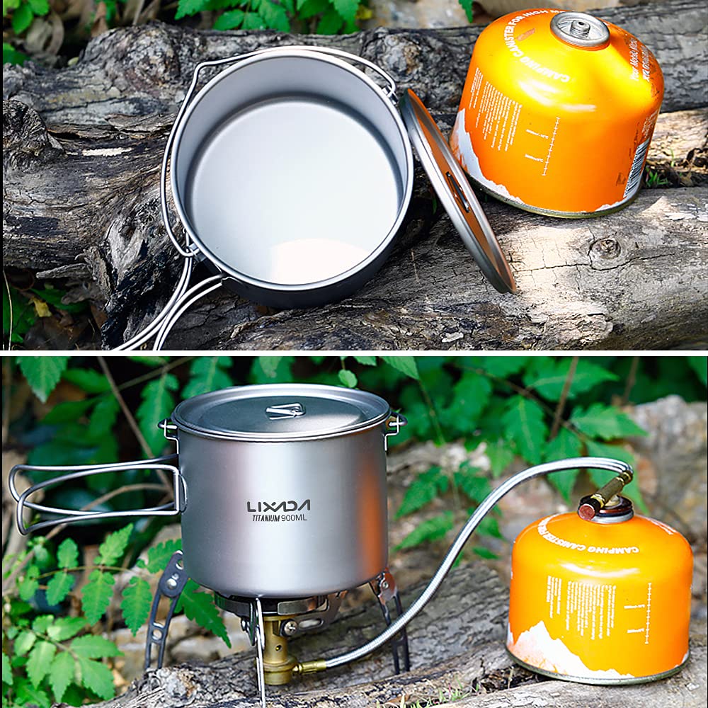 750 ml / 900 ml / 1100 ml Olla de Titanio Ultraligera Taza de Agua con Tapa y asa Plegable al Aire Camping Cocina Picnic