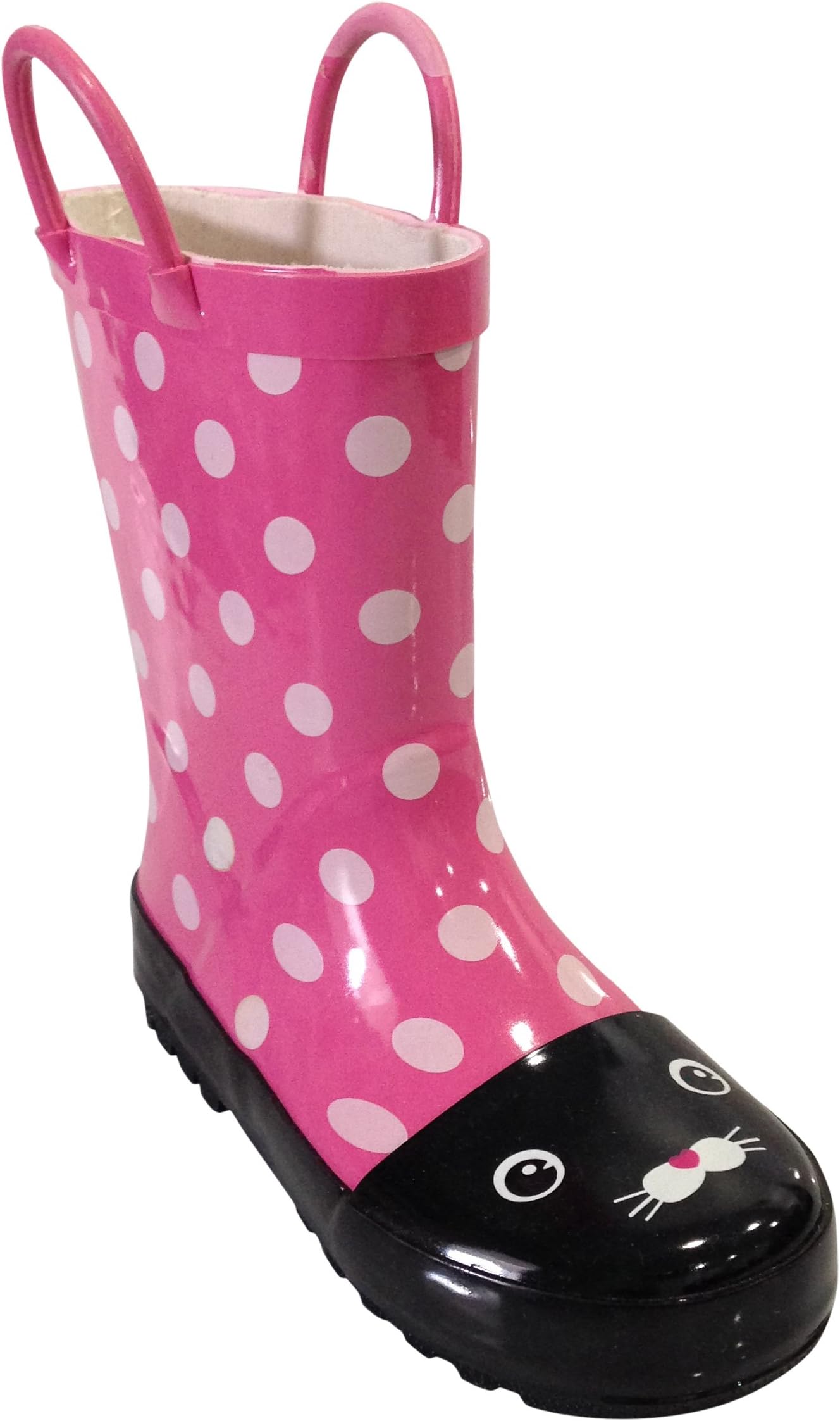 SIYA Toddler & Youth Little Girls Pink and Black Cat Rain Boots w/Mesh Lining (13.5)