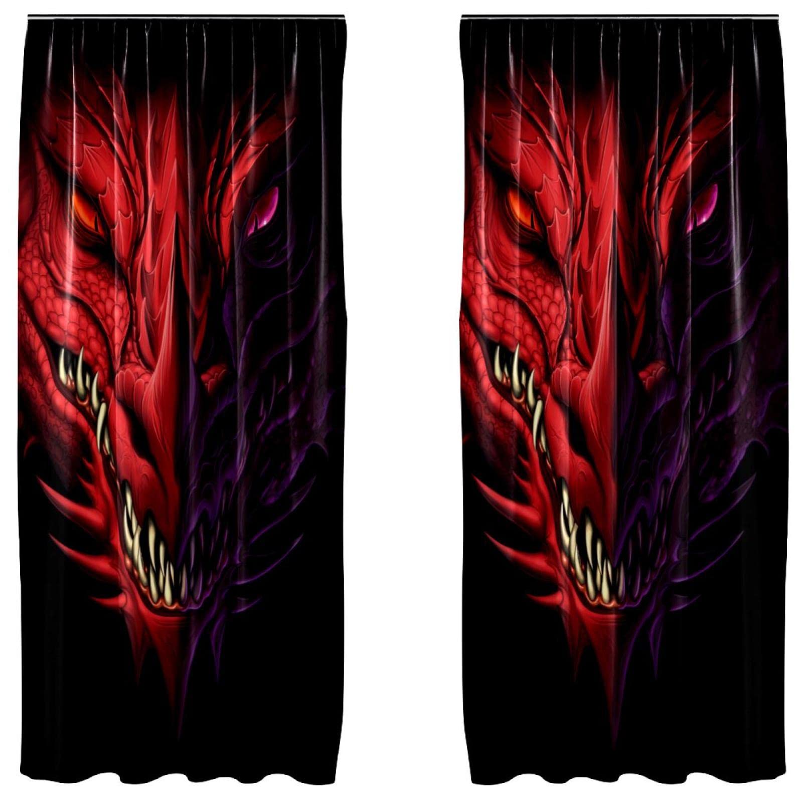 Rideaux motif dragon chinois violet 139,7x213,4 cm vintage grand format