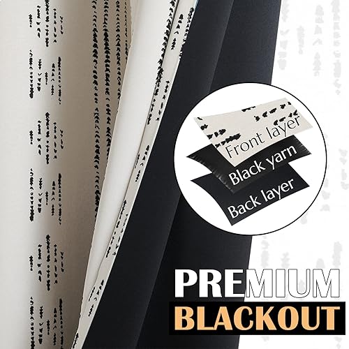 Miniatura 4 de jinchan Cortinas bohemias 100% opacas de 108 pulgadas de largo para dormitorio, estampado geométrico negro sobre beige, ojales en la parte superior,
