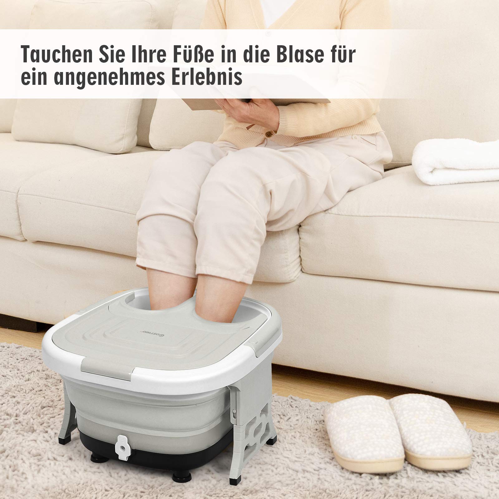 COSTWAY Fußbad Massagegerät klappbar, Elektrische Fußbadewanne Heizung Shiatsu Rollen Fußmassage Spa / 10-60min Timer / 36-48℃ / 500W / Fernbedienung (Grau)