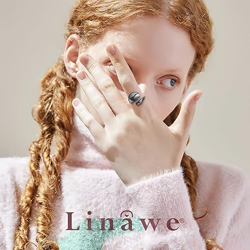 Miniatura 3 de Linawe Adjustable Chunky Rings for Women, 14K GoldRose GoldSilverBlack Hug Ring, Thumb Knuckle Signet Infinity Wave Rings, Stacking Spoon Rings
