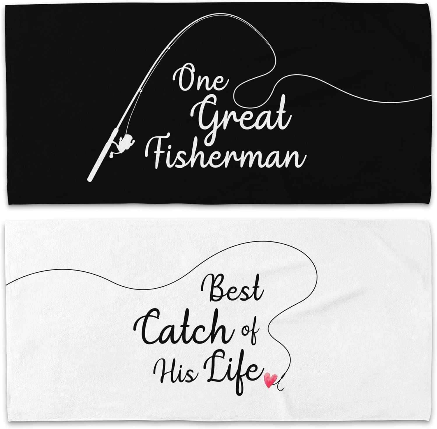 Couple Funny Fisherman Beach Towel Set of 2, Honeymoon Wedding Beach Towels Gifts for Newlywed Bride Groom Valentine's Day, Black and White Beach Towels Oversized Decor for Bathroom 30x60 in