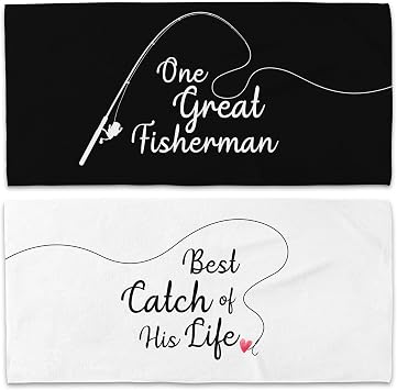 Couple Funny Fisherman Beach Towel Set of 2, Honeymoon Wedding Beach Towels Gifts for Newlywed Bride Groom Valentines Day, Black and White Beach Towels Oversized Decor for Bathroom 30x60 in