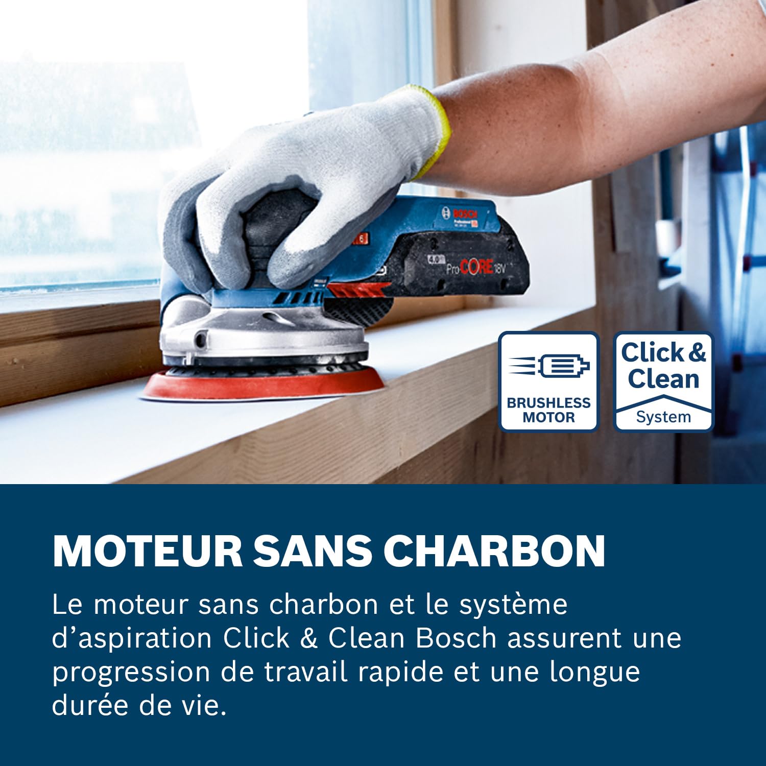 Bosch Professional 18V System ponceuse excentrique sans-fil GEX 18V-125 (avec plateau de ponçage (125 mm), 1 disque abrasif, sac à poussière)