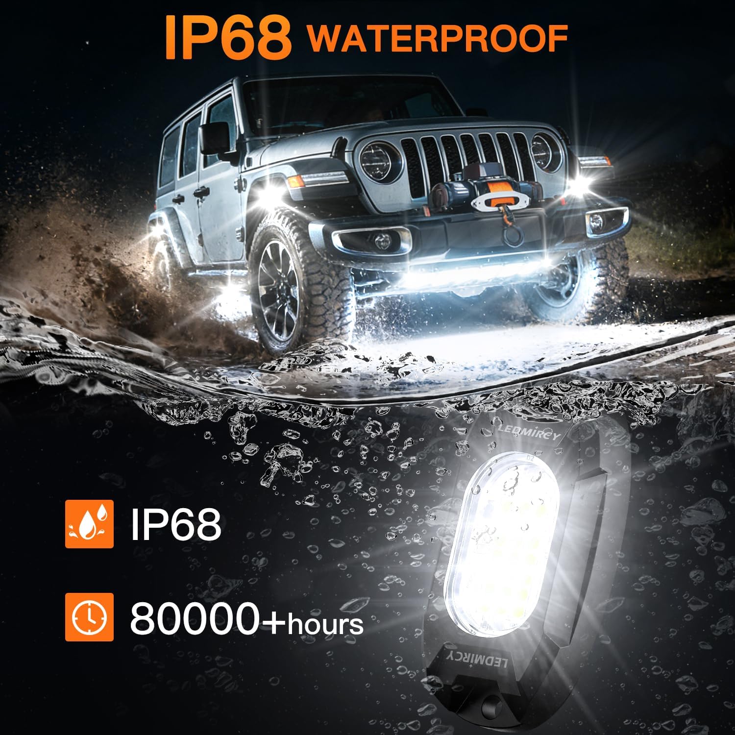 White Rock Lights,LEDMIRCY R6 Pure White Rock Lights 16Pods with 24 Ultra Bright LED Chips for Trucks UTV Off Road Boat ATV Pickup High Power Under Glow Neon Light Waterproof Shockproof