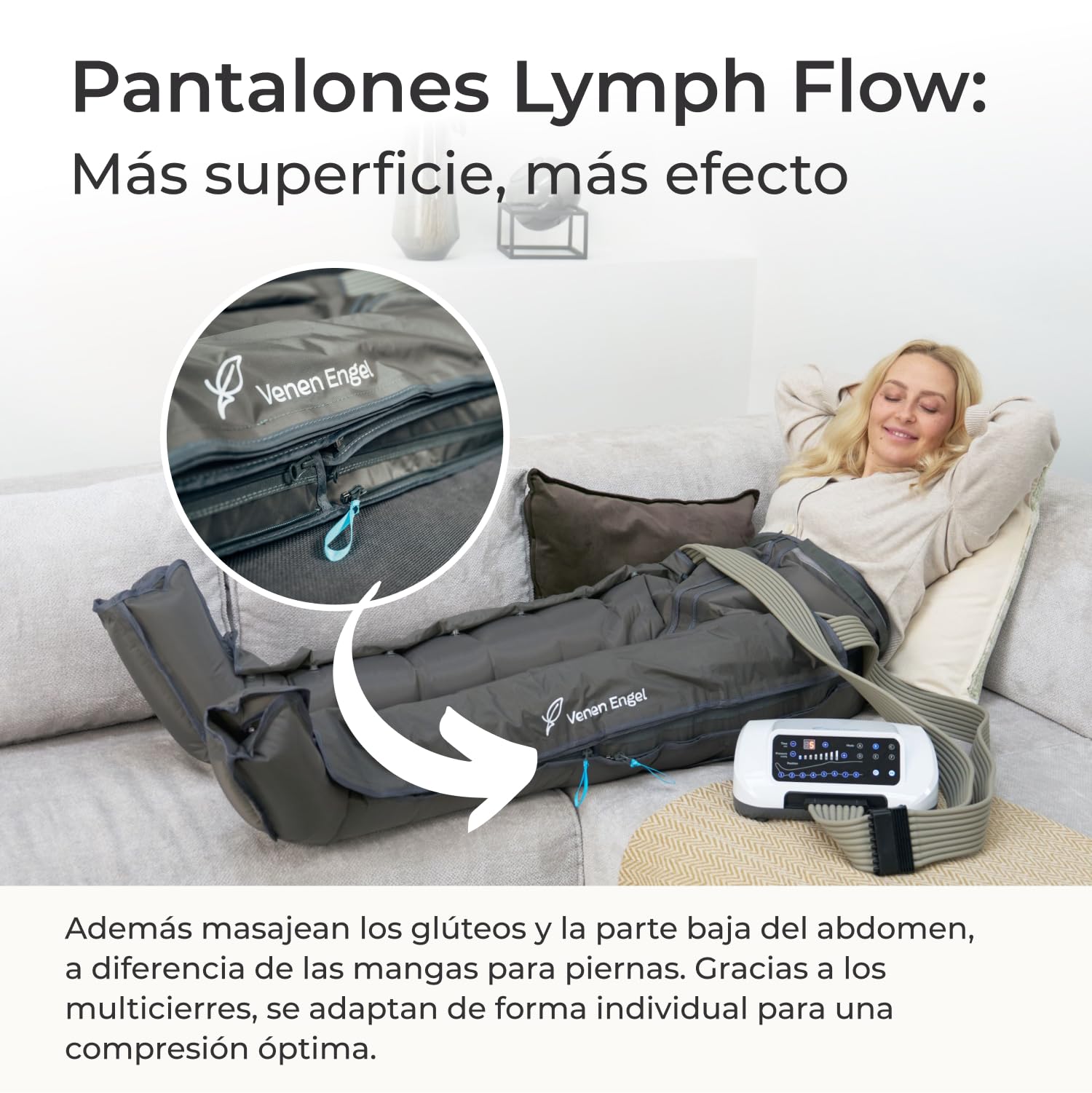 Venen Engel 8 Medical con Pantalones Lymph-Flow, 8 cámaras, 6 programas, certificado médico – masajeador de piernas tipo botas de recuperación, ideal para drenaje linfático manual