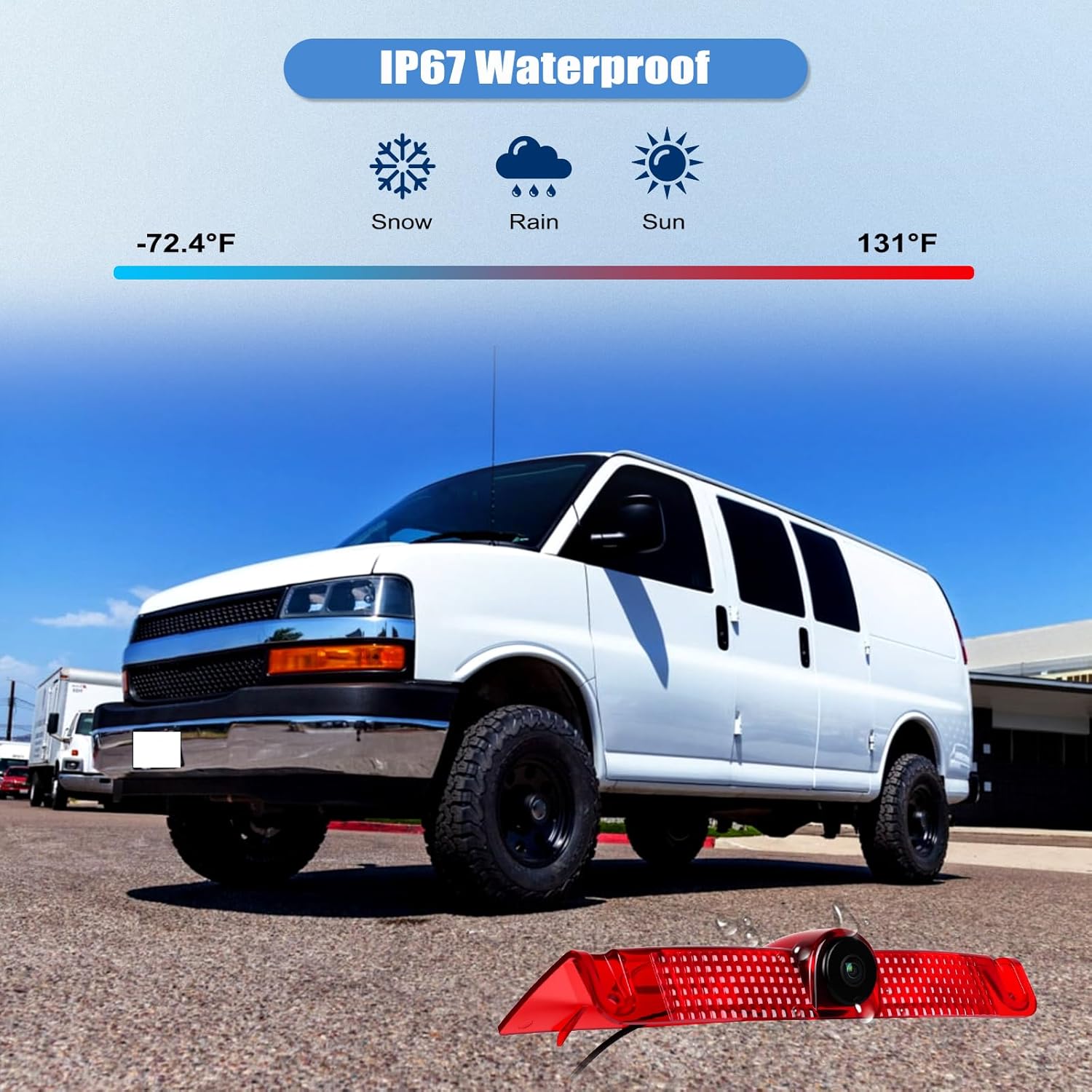 Camecho Top Rear Backup Camera Rear View Compatible for Chevy Express Van/GMC Savana Van 2003-2017 Van Truck AHD IR Night Vision Waterproof Roof Mount Reversing Brake Light Parking Assist Replaces