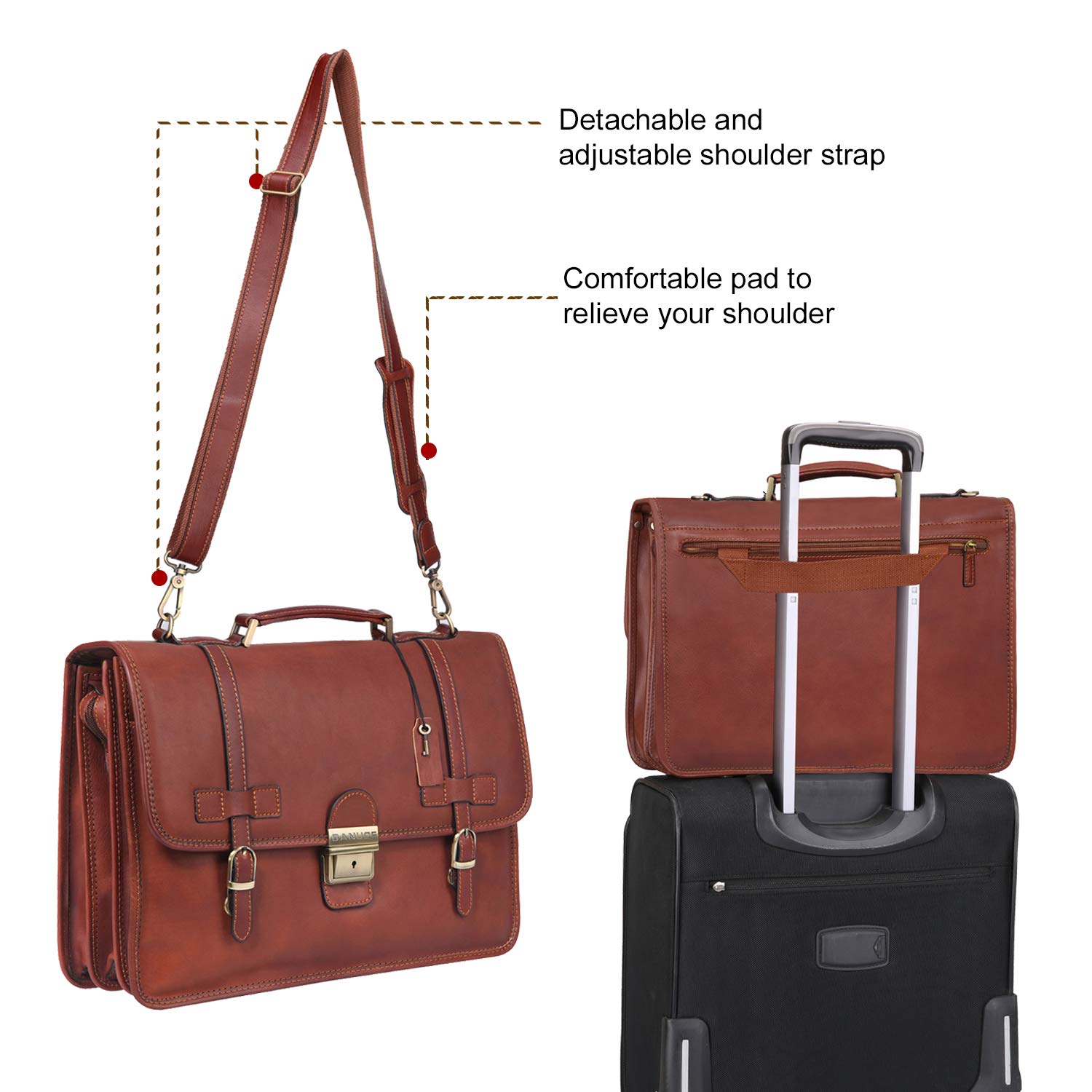 Tote Bag Banuce Vintage Full Grain Italian Leather Briefcase For