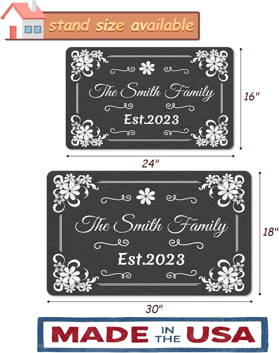 Magimagine Personalized Welcome Matt Outdoor - Custom Welcome Doormat for Front Door with Family Name - Door Mat Outside Entrance for New House(30"x18")