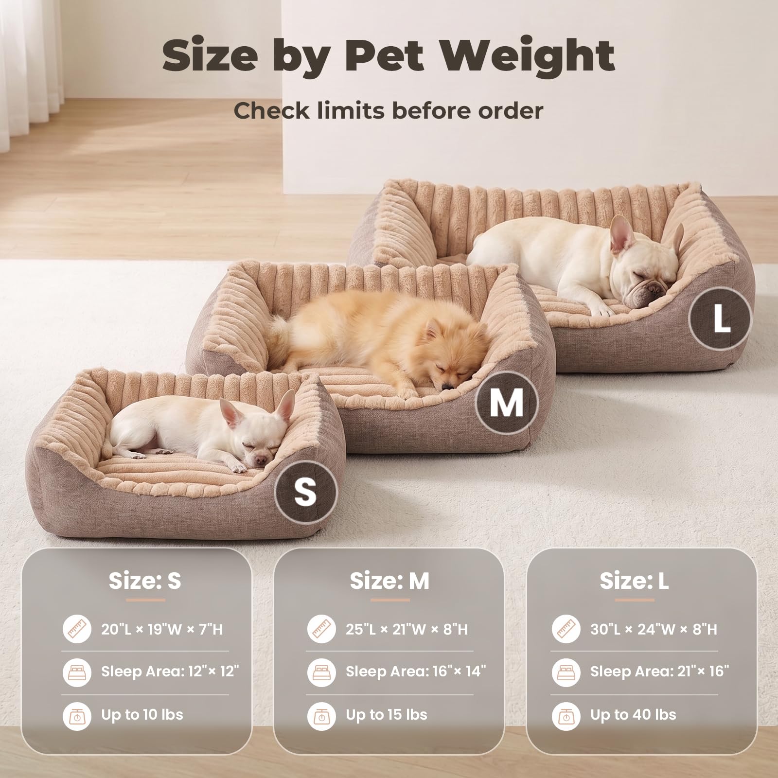 Avont Cama Mullida para Perros y Gatos Pequeños y Medianos – Espuma de Alta Elasticidad con Funda Suave Lavable a Máquina y Base Antideslizante – Camello (L)