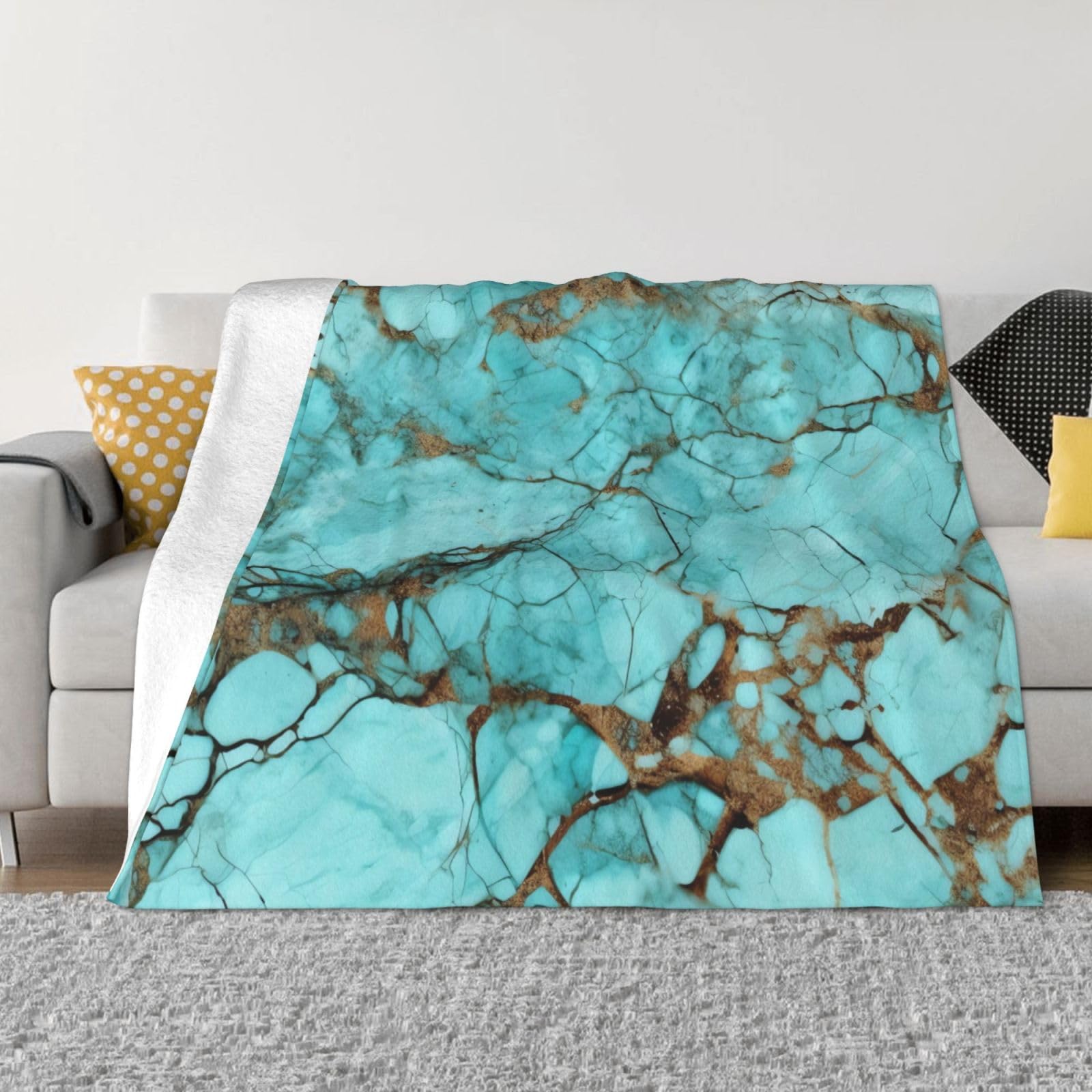 KLOPH Turquoise Marble Throw Blanket 50"x40" Flannel Fluffy Warm Blanket for Couch, Reversible Plush Blankets for Bed, Comfy Fuzzy Blanket for Sofa, Plush Lightweight-Blankets for All Season