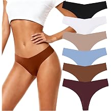 6 Pack Seamless Thongs for Women No Show Thong V-waisted Stretch Breathable Sexy Panties