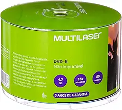 Multilaser DV060, Mídia Dvd-R Shrink Capacidade 4.7Gb 16X, Branco, 50 Unidades