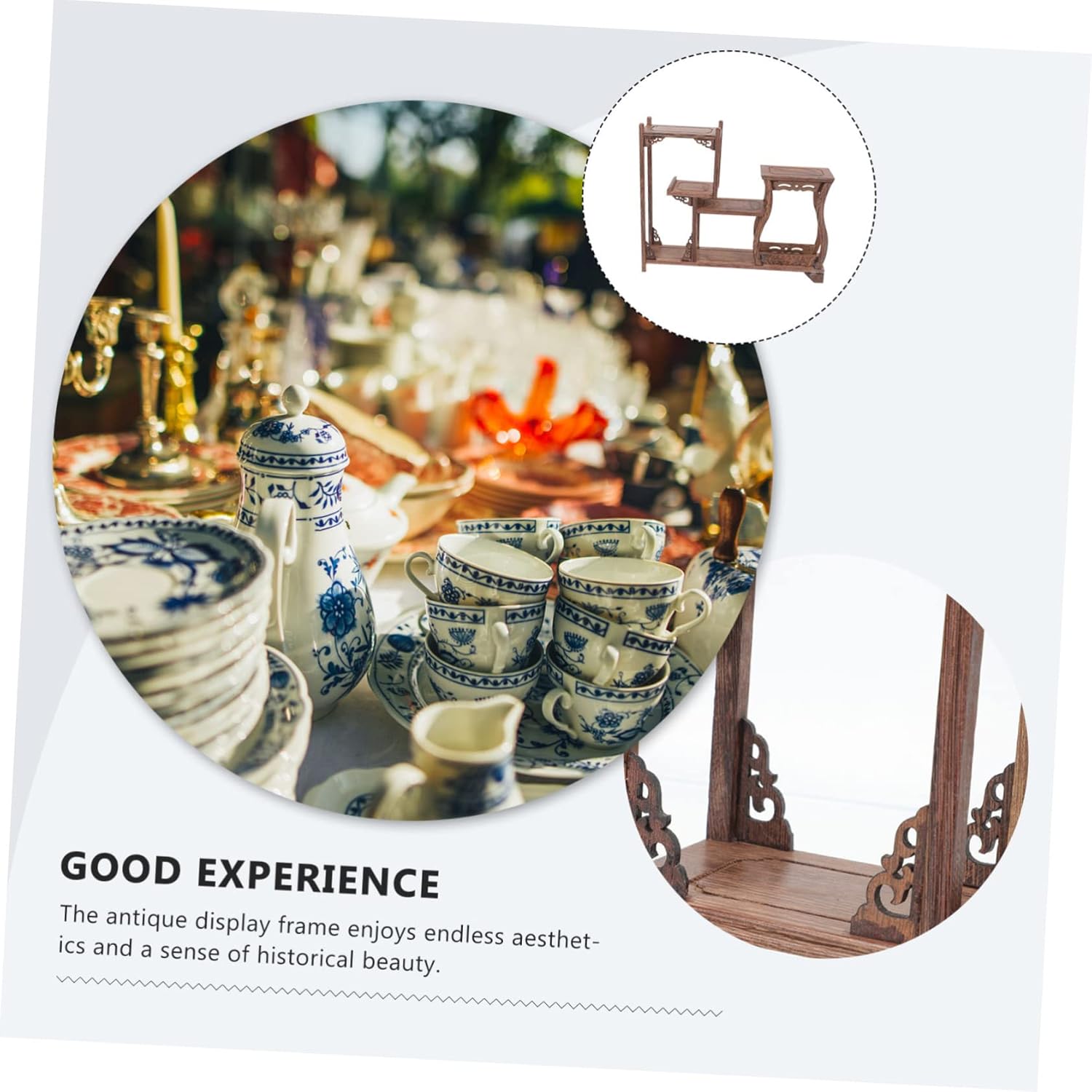 Antique Wooden Curio Display Rack Wood Tea Canister Stand 3-Tier Design for Home Decor Vintage Display for Wooden Crafts and Collectibles