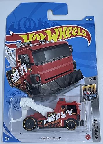 Hot Wheels Heavy Hitcher - HW Metro 2/10 Truck modelo de coche fundido a presión, rojo, escala 1:64, 3 pulgadas, niño, unisex, niños