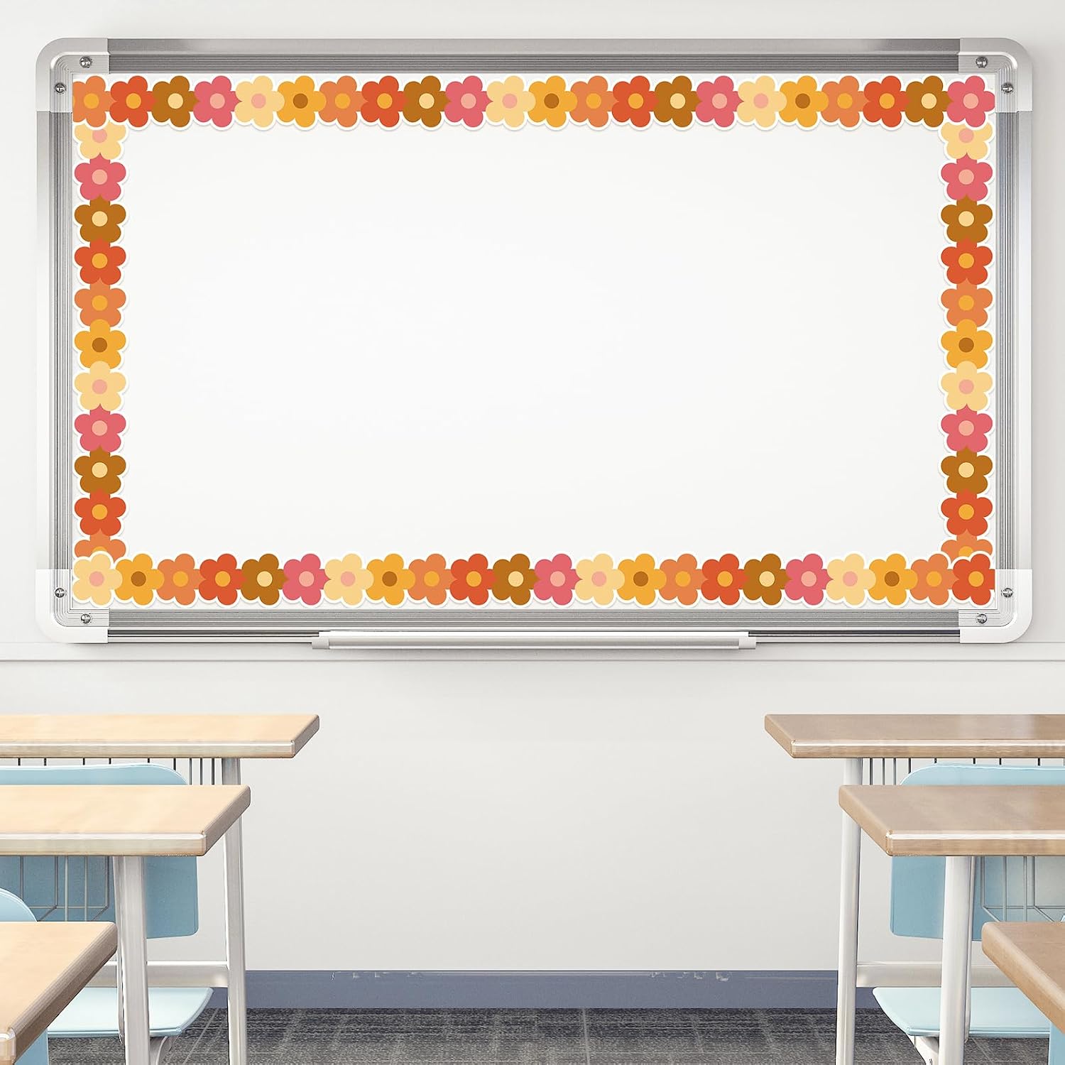 Whaline 24 Pcs Groovy Retro Hippie Flower Magnetic Bulletin Board Border Colorful Floral Magnetic Strips Border Trim for Back to School Office Classroom Decor image 5