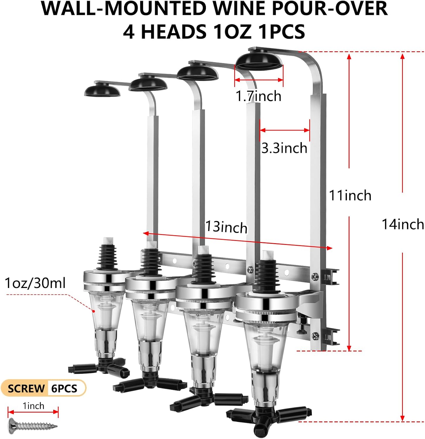 4 Bottle Wall Mounted Liquor Alcohol Dispenser 30ml for Bar/Home Party Use Fit Wine Cocktail Alcohol Drink Beverage Juice, Aluminum Alloy&ABS 1oz (4, Bottles)