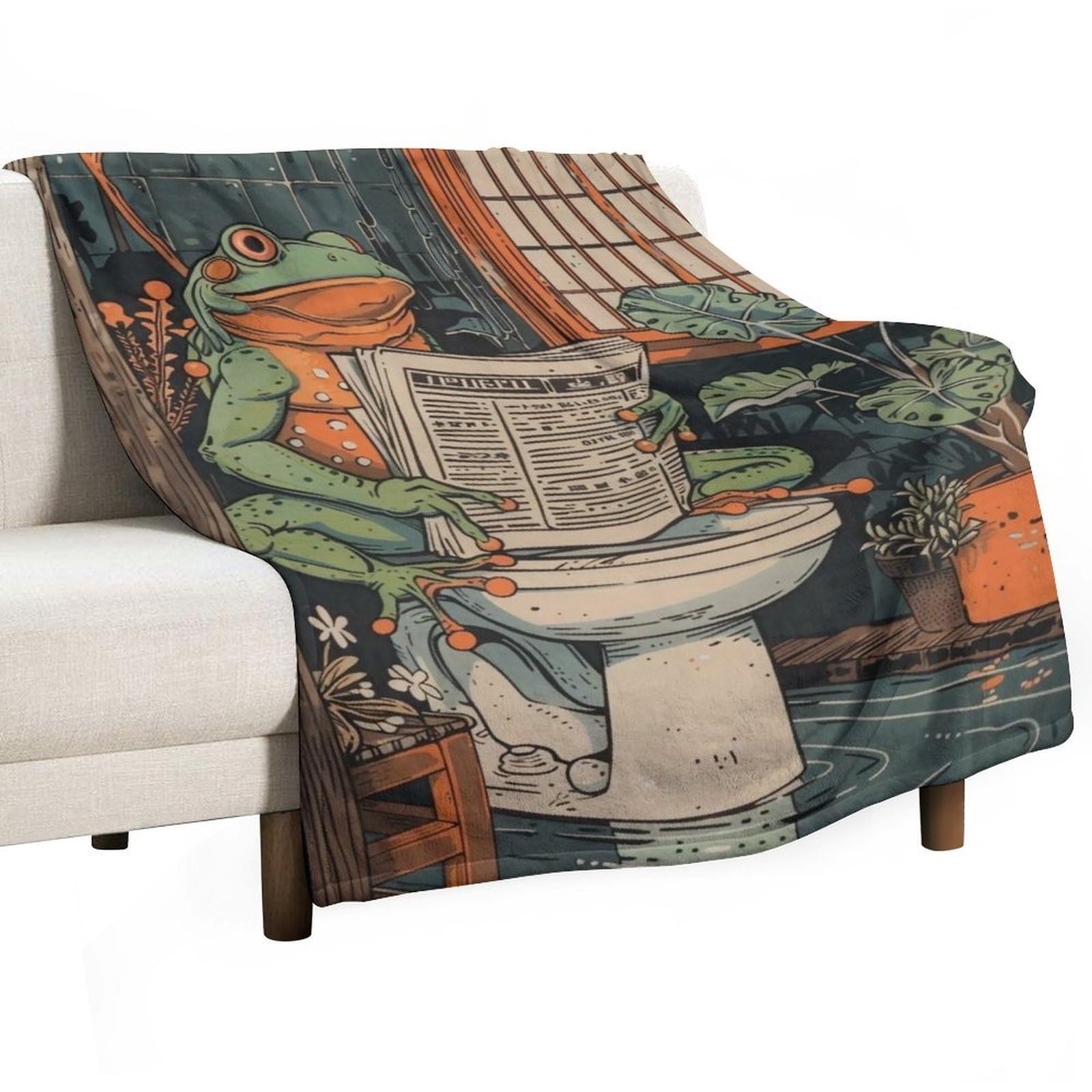 YHGSREUOH Frog Reading Newspaper on Toilet 03 Flannel Blankets Fleece Soft Throw Lightweight Plush Gifts for Couch, Bed, Cozy Sofa Plush, Chair, Lovers 130x175cm(50x70in)