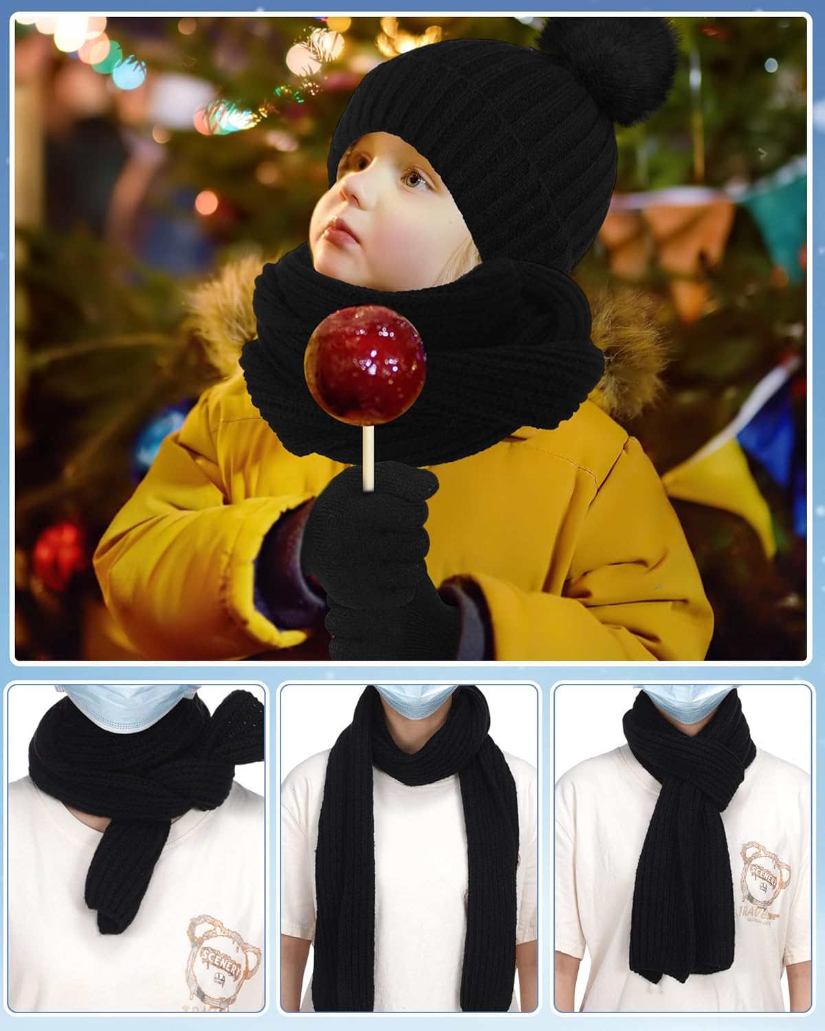 JaGely 18 Pcs Kids Winter Hat Gloves Scarf Set Warm Kids Knit Beanie with Pom Gloves for Boys and Girls Scarf Toddler Gift - Image 7