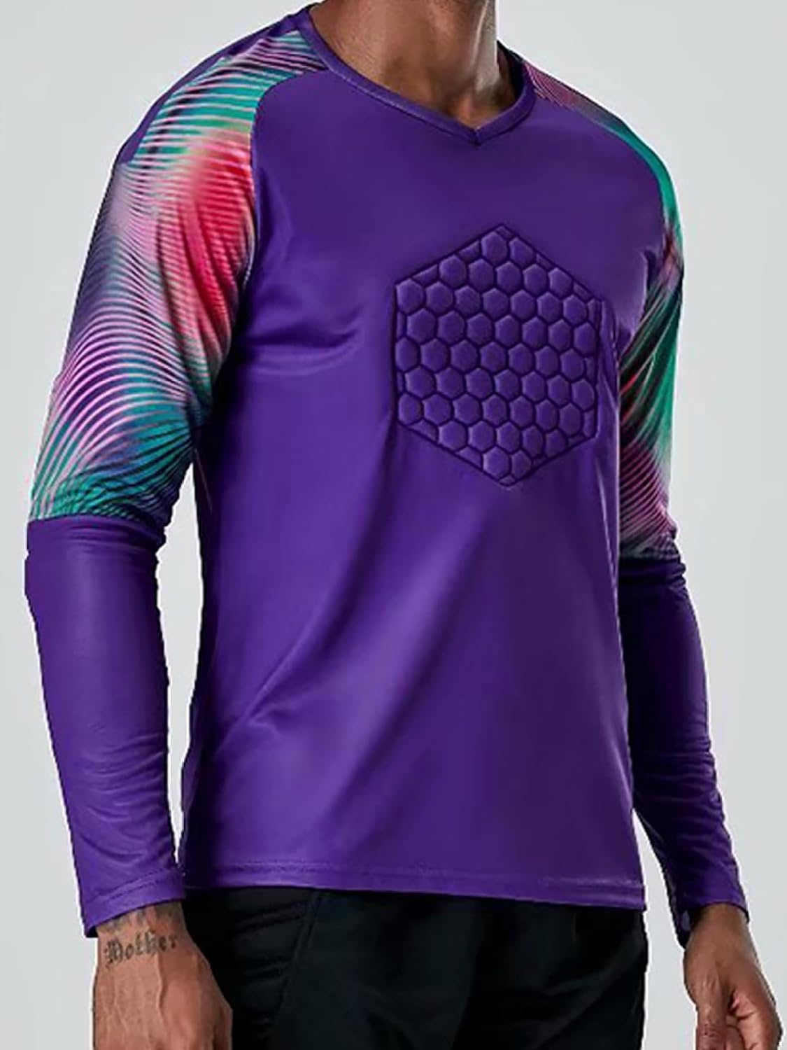 Kids Boys Soccer Jersey Goalkeeper Padded Goalie Shirt Long Sleeve Training Soccer Jersey Uniforms Purple D 11-12 Years
