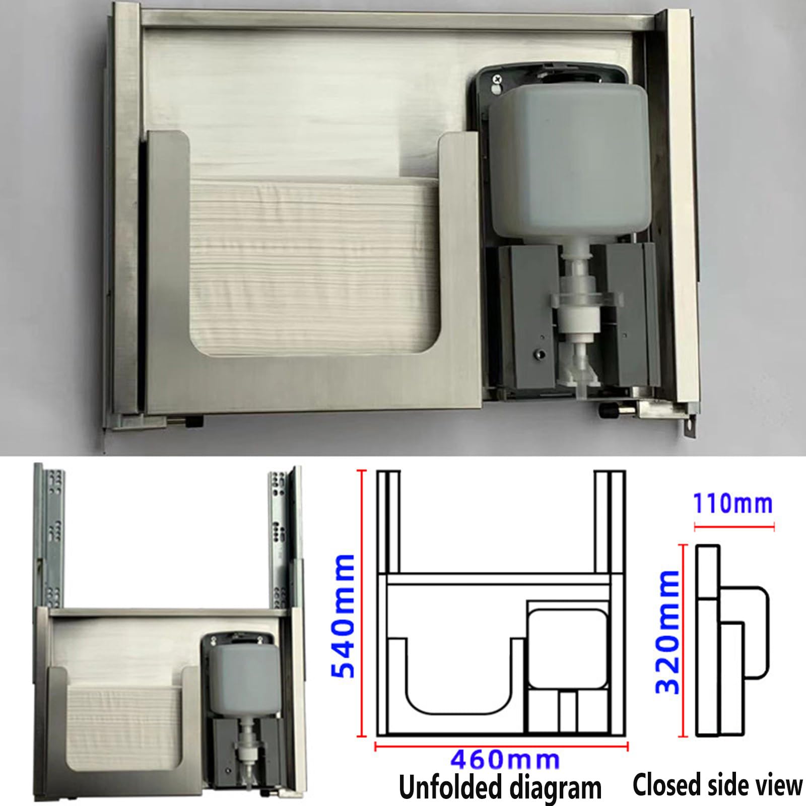 Dispensador automático de jabón 2 en 1 con soporte para rollo de papel higiénico, 1000 ml, para baño o cocina