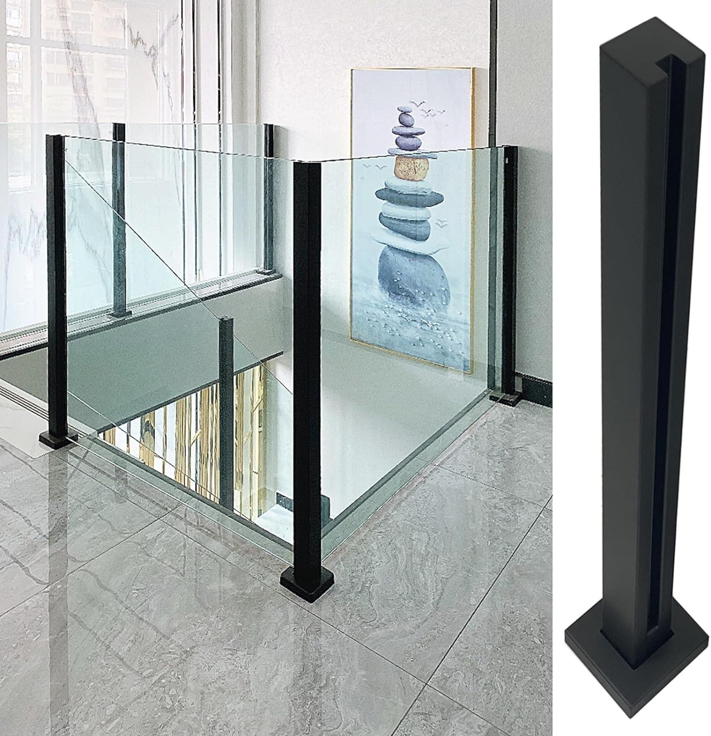 Rampe d'entrée en acier inoxydable avec poteau carré noir réglable 60-105 cm