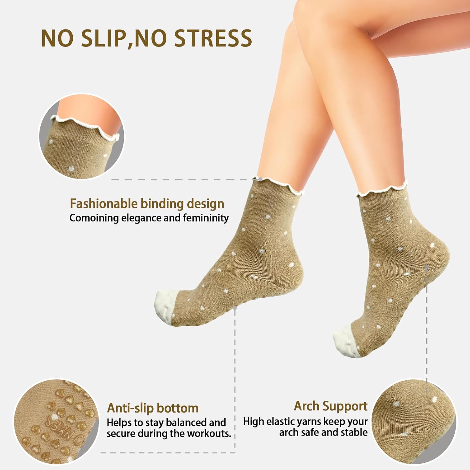 Warm Thickened Yoga Socks for Women - Cute Polka Dot Design, Non-Slip Pilates Socks, 3 Pairs - US Size 5-9 - Image 2
