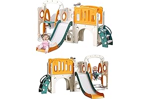 Toddler Slide and Swing Set: Safe Outdoor Indoor Play Set for Kids...