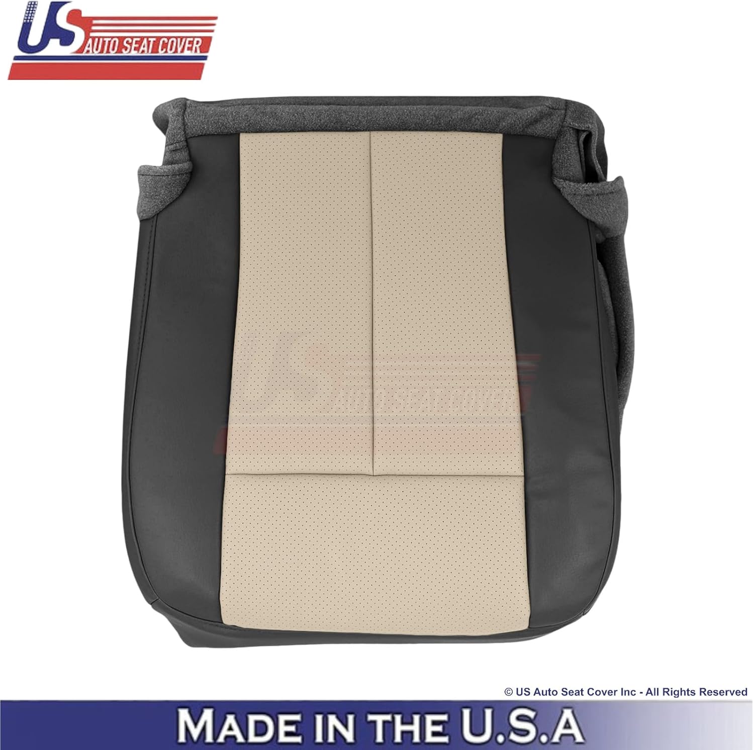 US Auto Seat Cover 2007-2010 fits Ford Expedition Genuine Leather Perf Front Seat Covers BLK/Tan