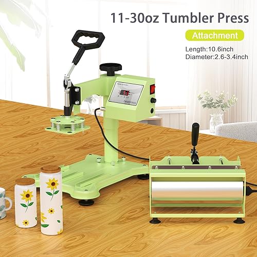 Miniatura 2 de Máquina de prensa de calor 15 x 15, máquina de transferencia de calor 5 en 1 con accesorio de prensa de vaso de 30 onzas, prensa de calor oscilante