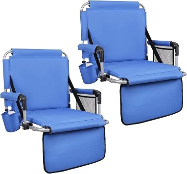 ALPHA CAMP Stadium Seat Padded Chair for Bleachers with Back& Arm Rest, Blue,2PC