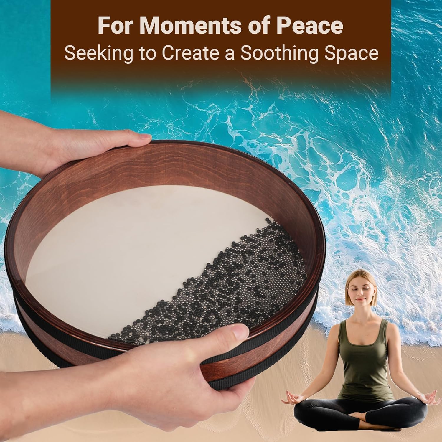 Professionelle 12-Zoll-ozeanwellentrommel – Meditationstrommel Aus Ziegenfell Mit Stahlperlen, Ideal Für Entspannung, Yoga Und Klangtherapie, Inklusive Tragetasche