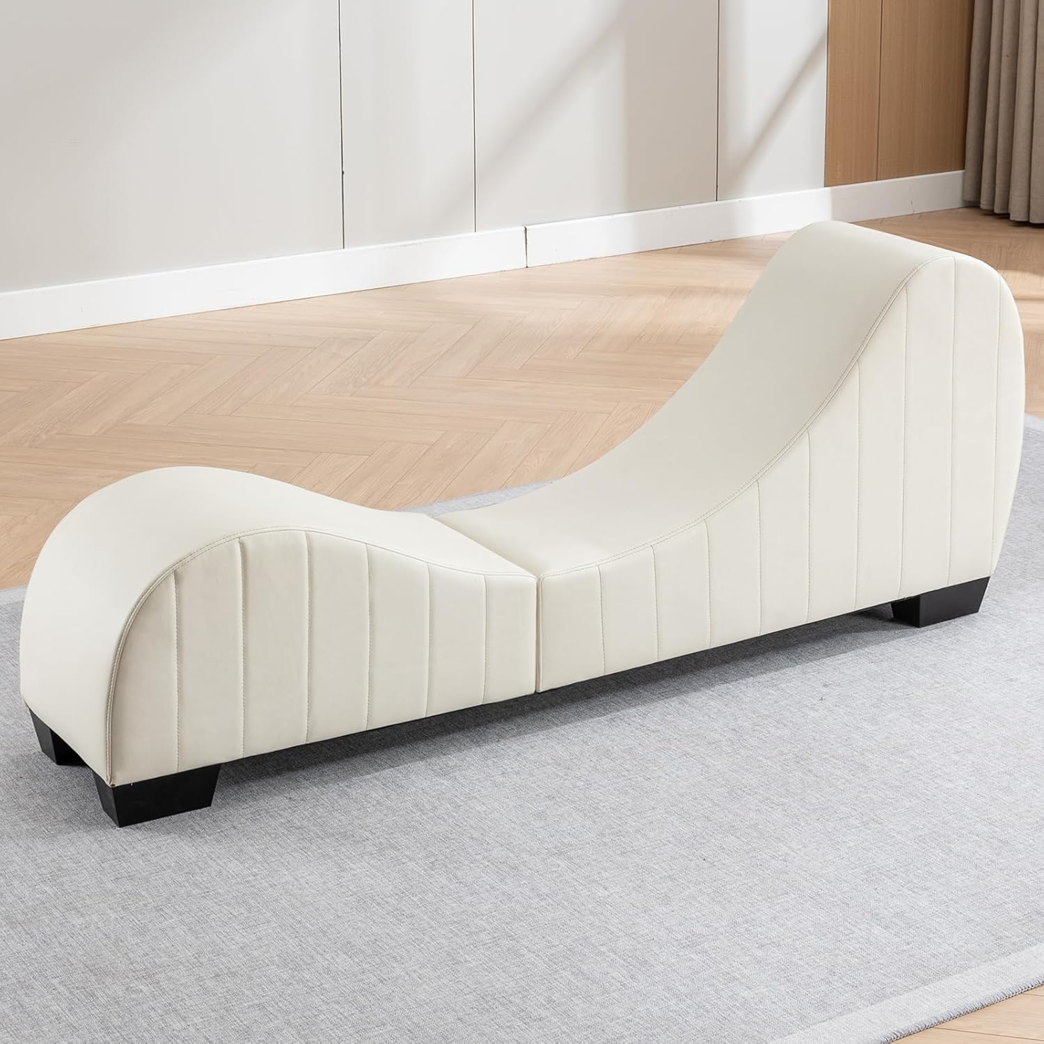 Purgreen Yoga Chaise Lounge for Stretch, Relax, and Exercise,Faux Leather Solid Wood