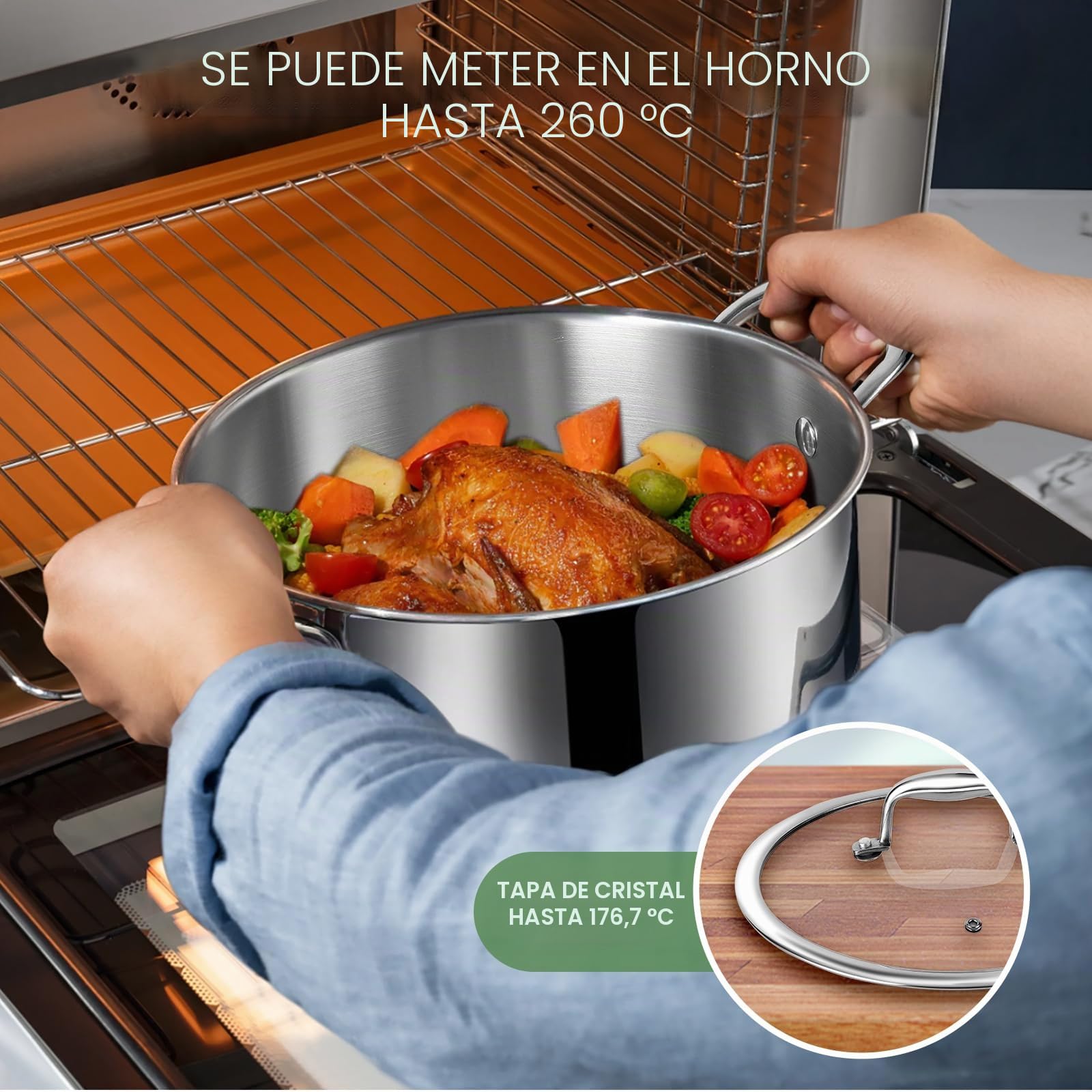EWFEN Juego de utensilios de cocina de acero inoxidable de 3 capas con tapas, ollas y sartenes, no tóxico, inducción, horno, lavavajillas, calidad profesional