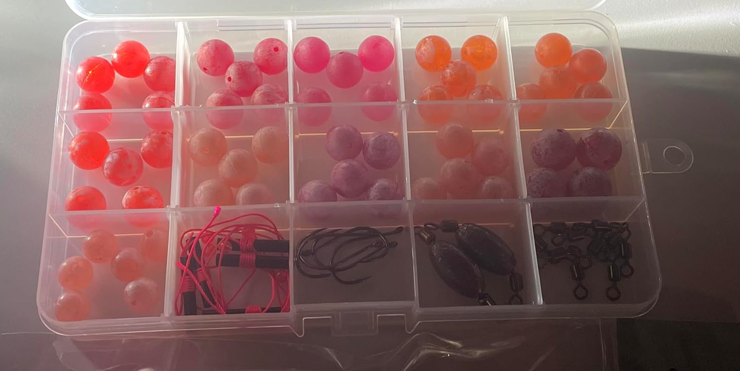 Steelhead Bead Fishing Kit, Includes 55 Beads, 5 Owner Mosquito Size 1 Hooks, 2 Slip Floats, 5 Bobber Stops, 2 Inline Leads and 10 Swivels - 10mm, 12mm, 14mm Hard Beads in This Tackle Pack