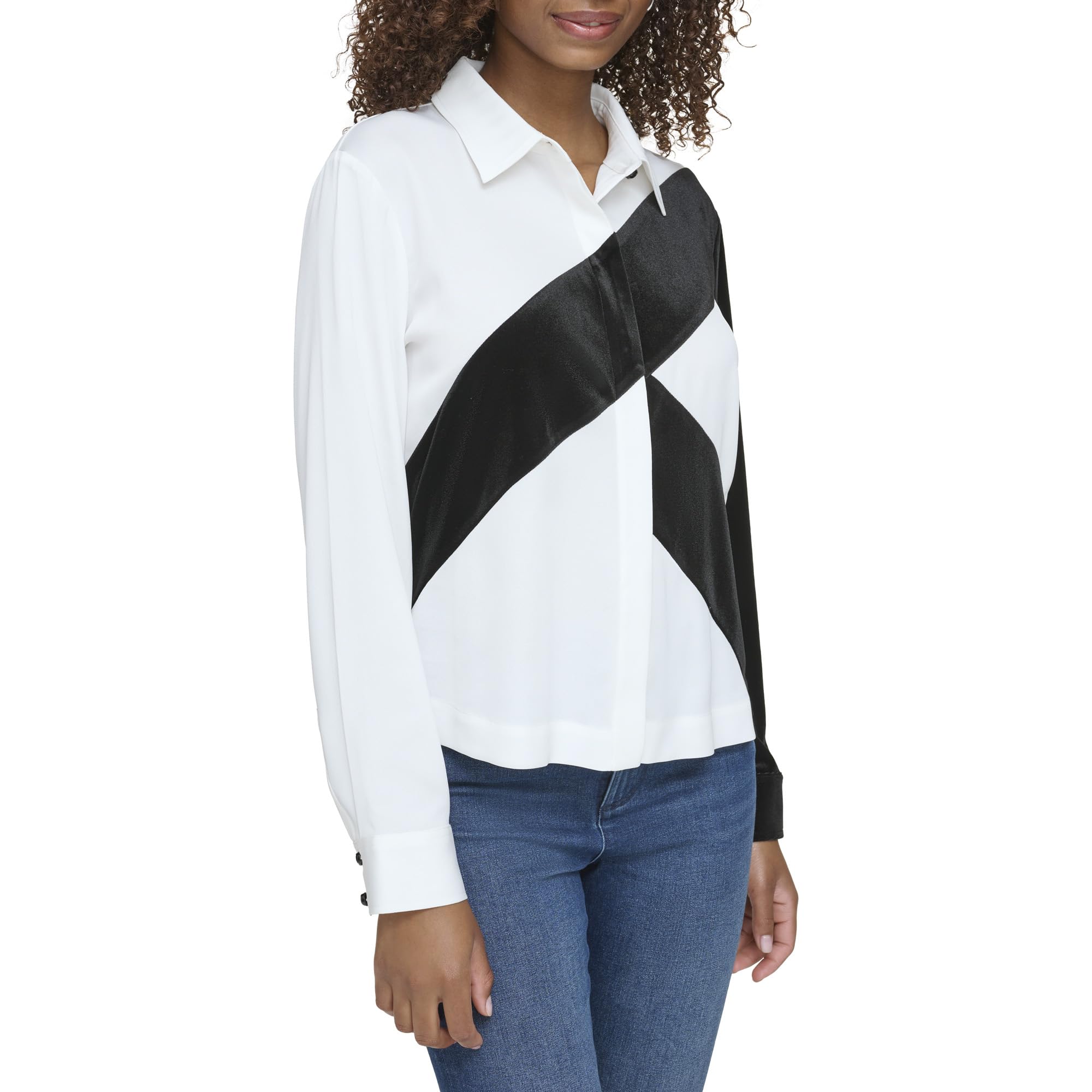 Karl Lagerfeld Paris L3ia9697-whb-small koszula damska, biała/czarna, mała, biały i czarny, S