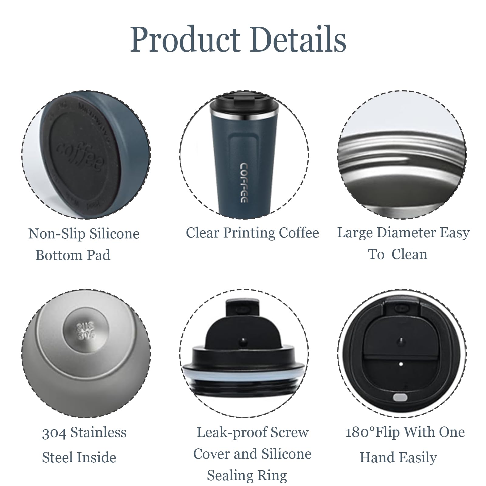 Shunshi Insulated Coffee Cup with Leakproof Lid - Reusable Travel Mug, Keeps Drinks Hot or Cold (Blue/510ML) - Image 4