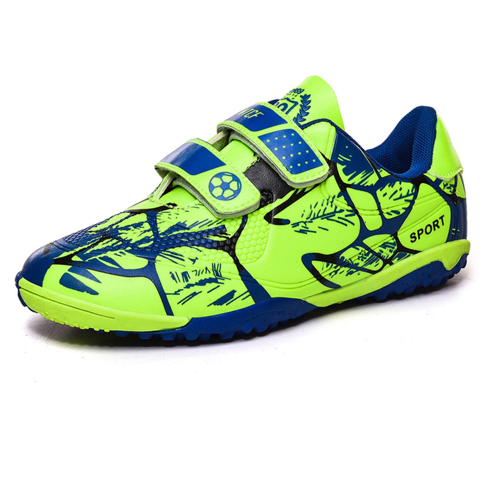 Chaussures de sport pour enfant - Chaussures de football - Fermeture - Crampons - Semelle plate - Surface en cuir - Chaussures d'entraînement pour l'école primaire - Chaussures de sport pour garçon