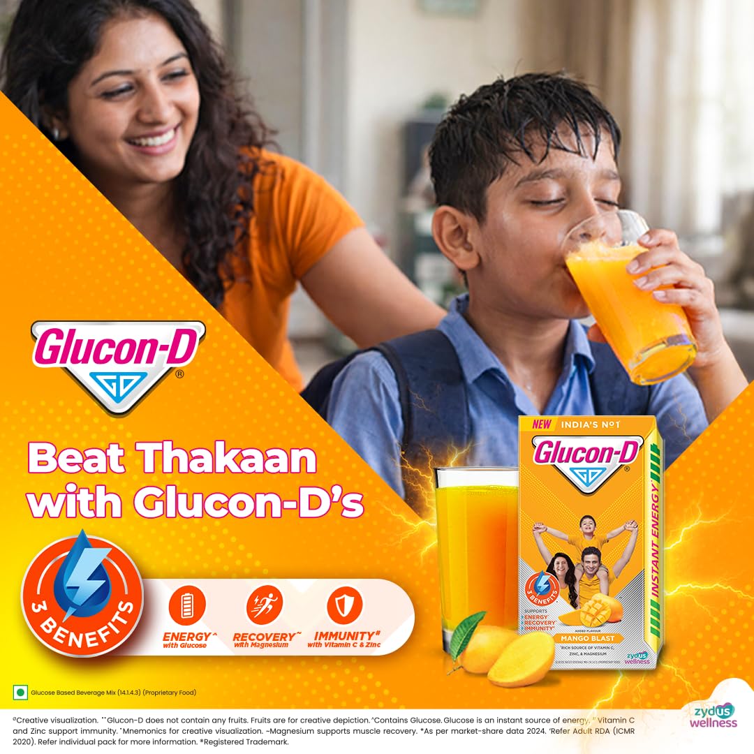 Glucon-D Instant Energy Drink Powder Refill 450g | Energy, Recovery, Immunity | Mango Blast — Amazon image 4