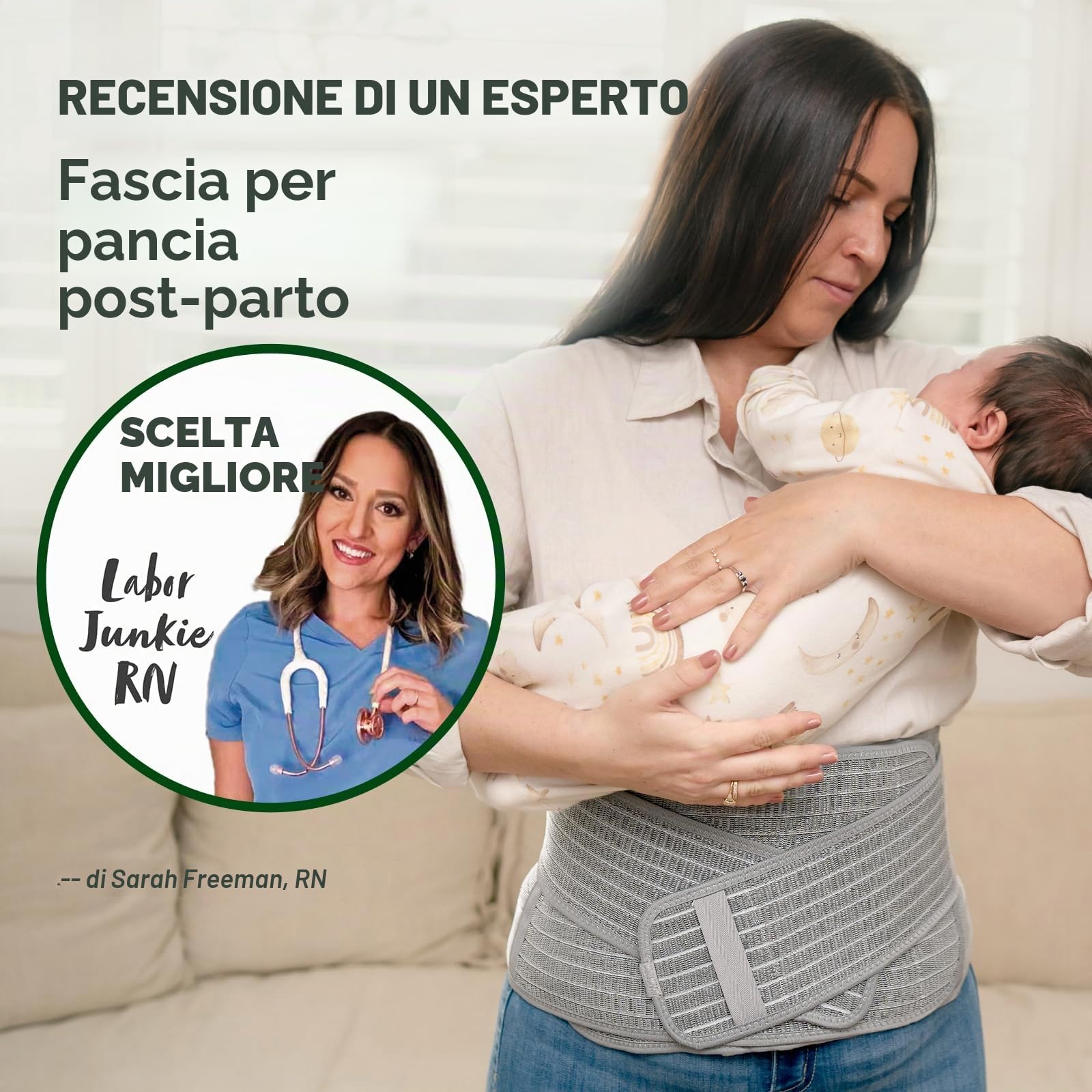 haakaa Cintura addominale post-parto, supporto lombare post-parto, indispensabile per il parto naturale e il recupero dopo il taglio cesareo, bendaggio addominale, per uso quotidiano, 21 cm x 115 cm