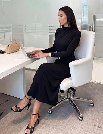 ZESICA Women's 2026 Spring Long Sleeve Bodycon Dress Mock Neck Wedding Guest Cocktail Party Long Midi Dresses