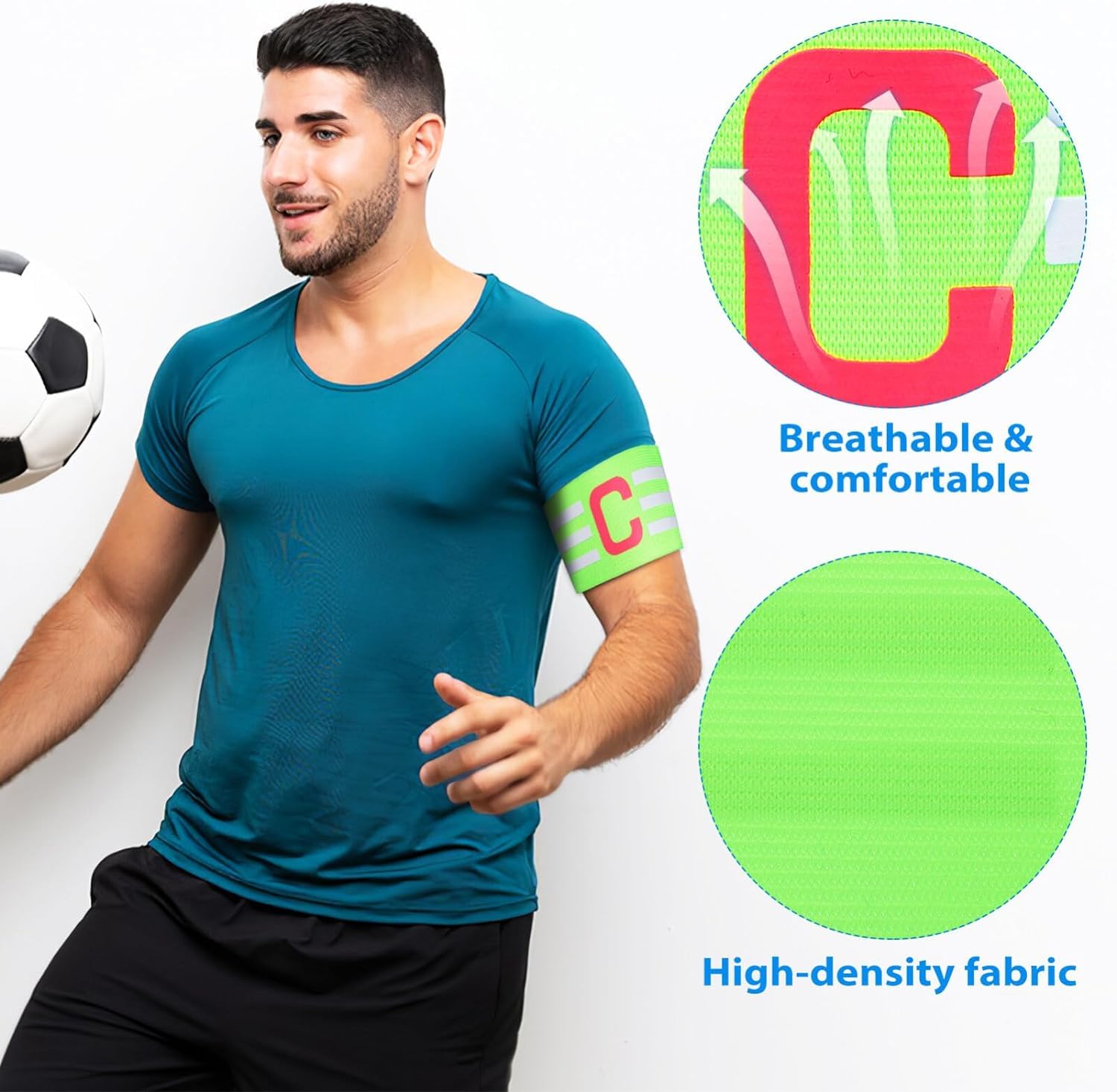 2 Pack Captain C Arm Band, Football Elastic Captain Armband, Soccer Captain Armbands,Adjustable Captains Bands (Green)