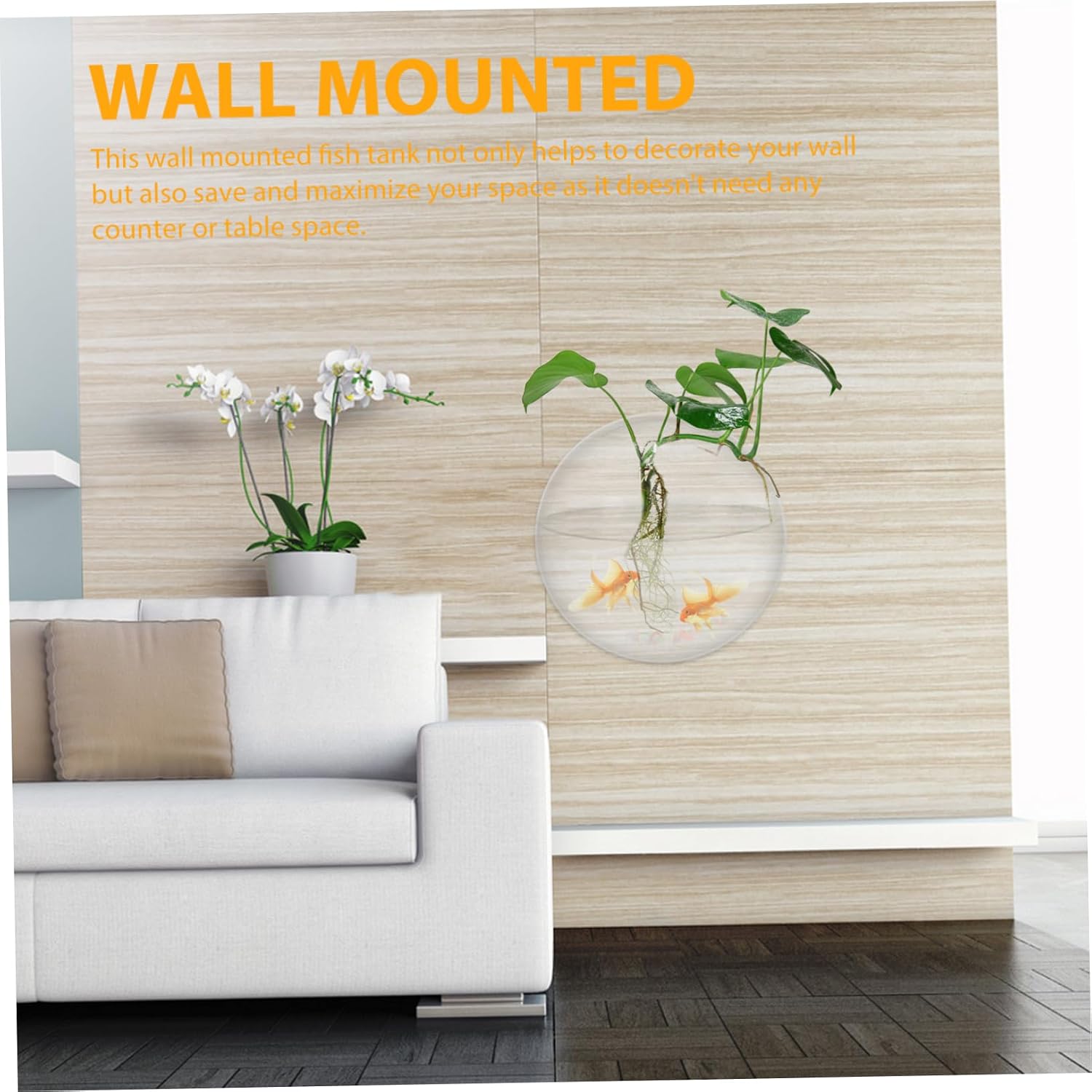 Transparent Creative Wall Mounted Acrylic Fish Bowl Hanging Aquarium Fish Tank Betta Fish Tank Plant Terrarium Home Decor (23cm Diameter)
