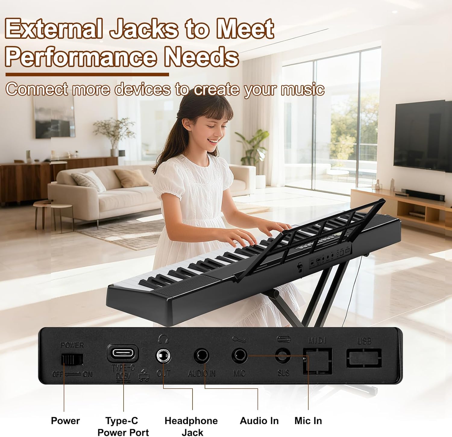 Electronic Piano Keyboard,Foldable 61 Key Digital Pianos with Power Adapter,Sheet Music Stand,Sticker,Bag,Gift for Beginners,Black - Image 5