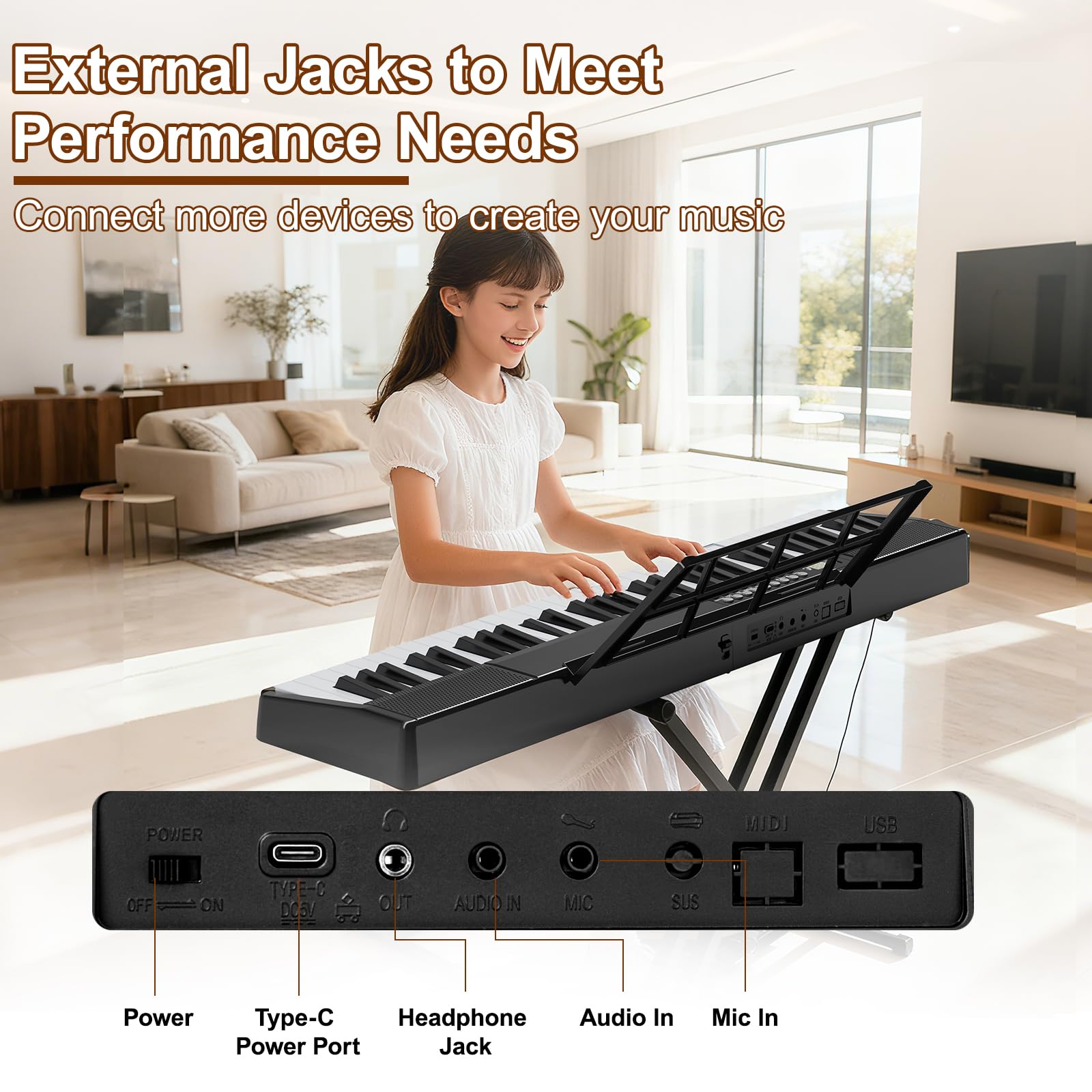 Elektronische Keyboard Piano, Klappbare 61 Tasten Digitale Klavier Mit Netzteil, Notenständer, Aufkleber, Tragetasche, Geschenk für Anfänger