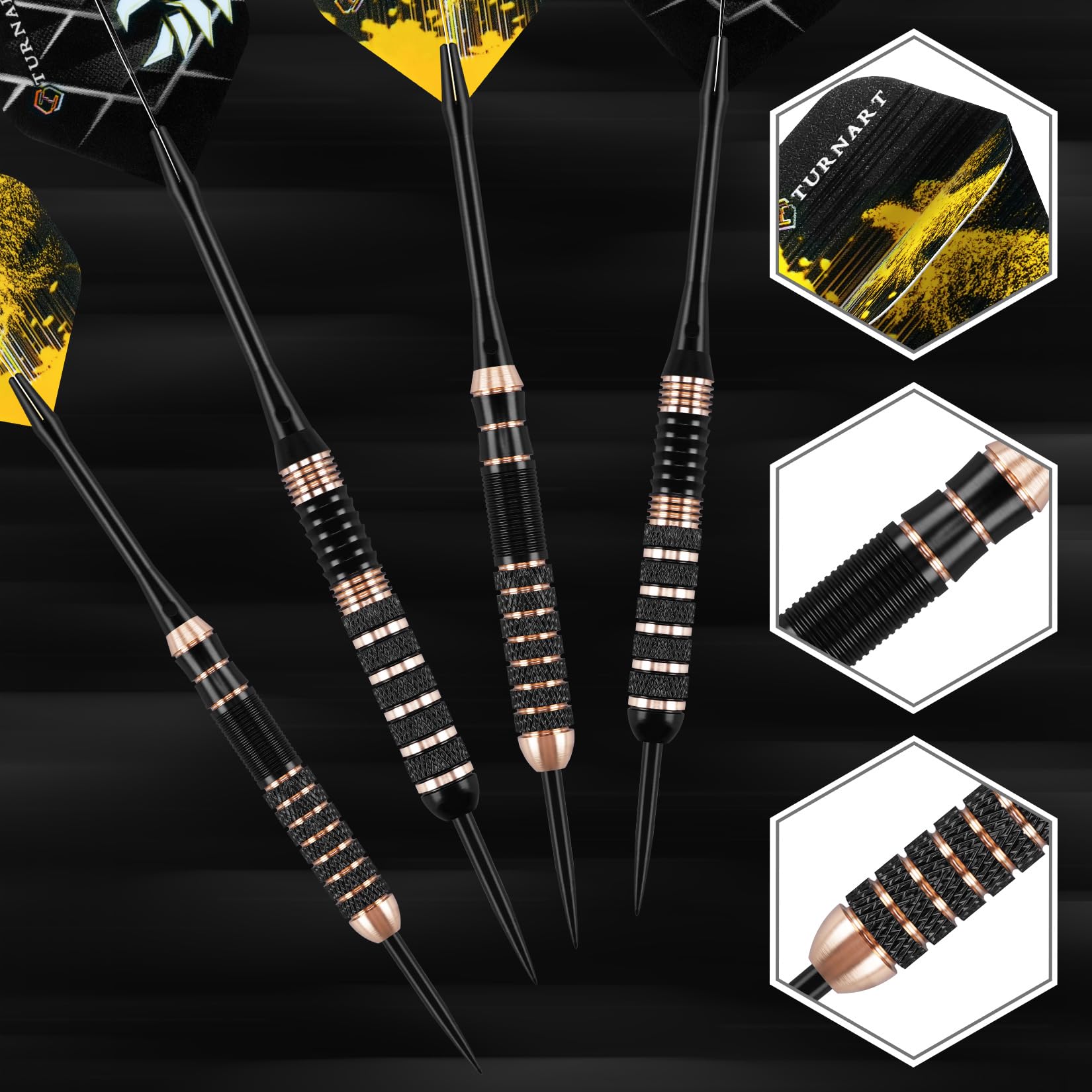 Turnart Darts Metallspitze Set - Professionelle Darts Messing Barrels Stahlspitze Darts 6 Stück 22/24 Gramm Darts Set