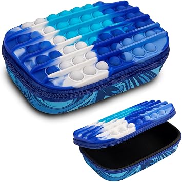 ZIPIT POP Pencil Case for Boys, Silicone Sensory Fidget Pencil Case for School, Large Capacity Stationery Organizer Box, Blue | Pencil case with silicone sensory top, shatterproof, safe zipper, capacity up to 60 pens